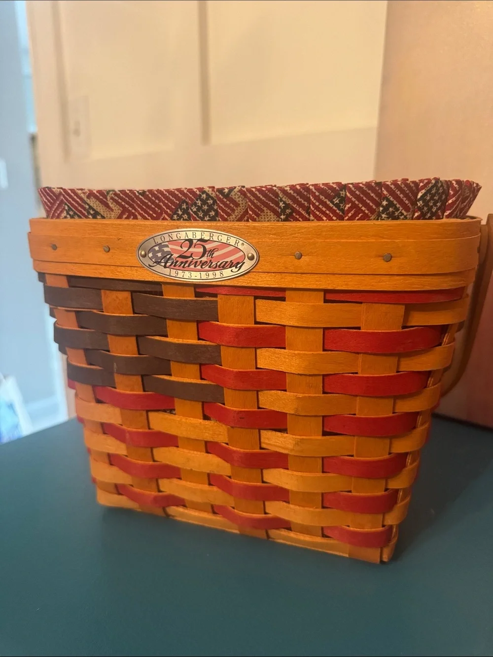 Longaberger Red & Brown 25th Anniversary Woven Basket with Trim